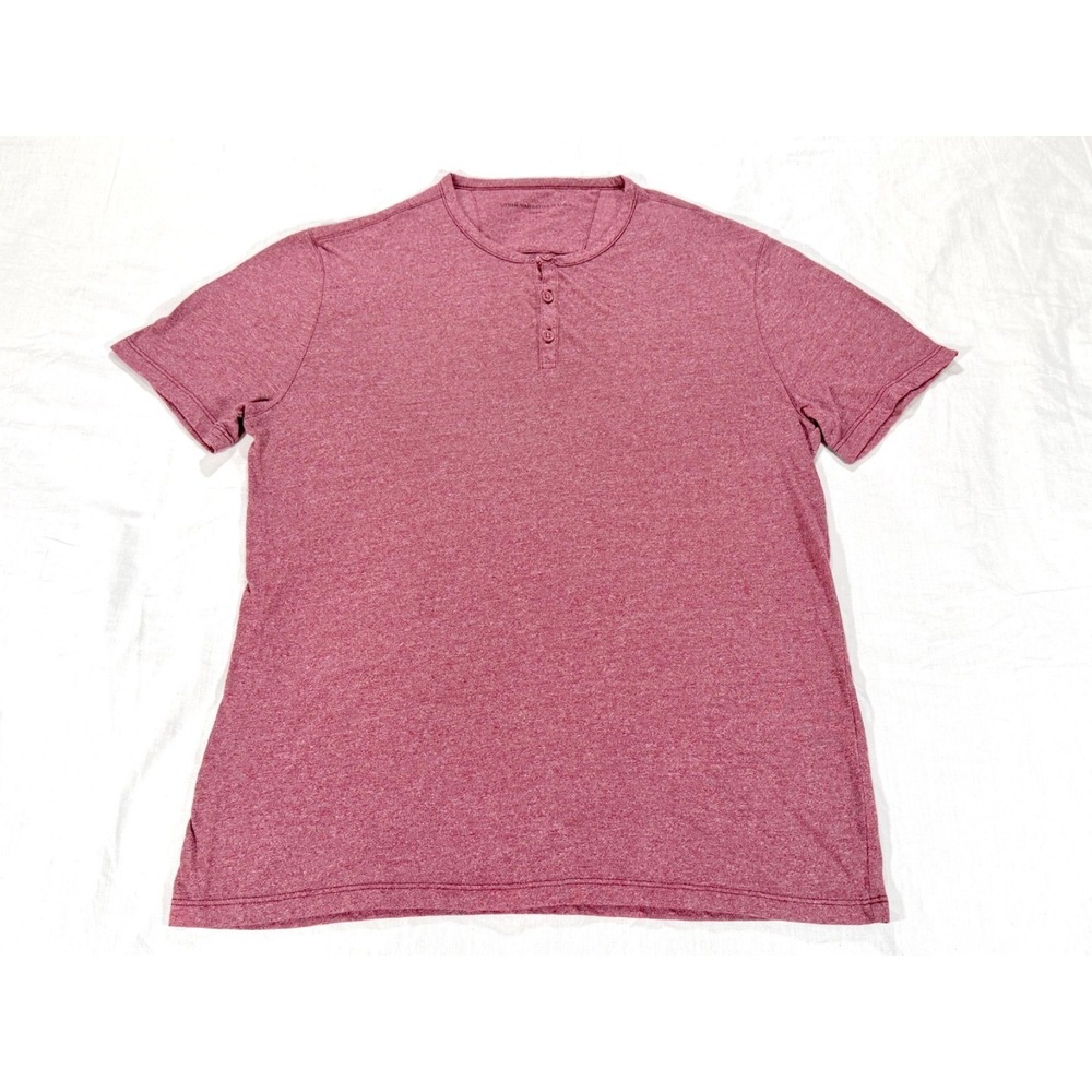 John Varvatos USA Mens Large Red Heather Short Sleeve Henley Shirt 3-Button